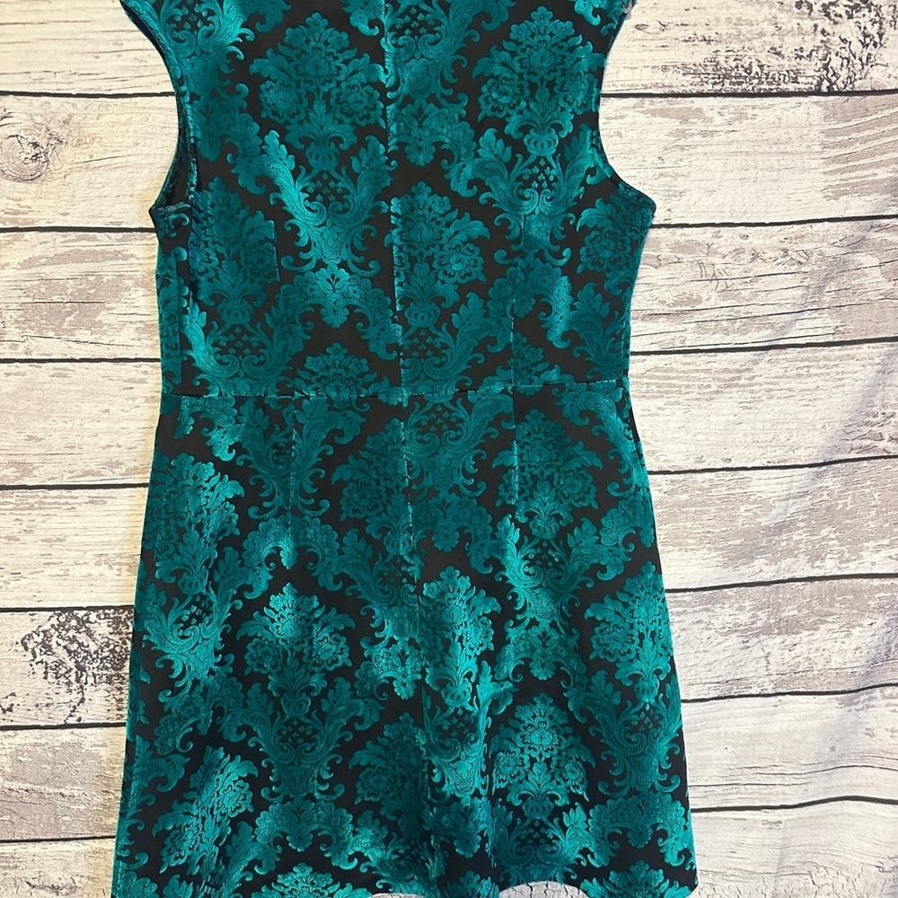 New York & Company Teal Black Damask Sleeveless Dress Size XL - Picture 3 of 6